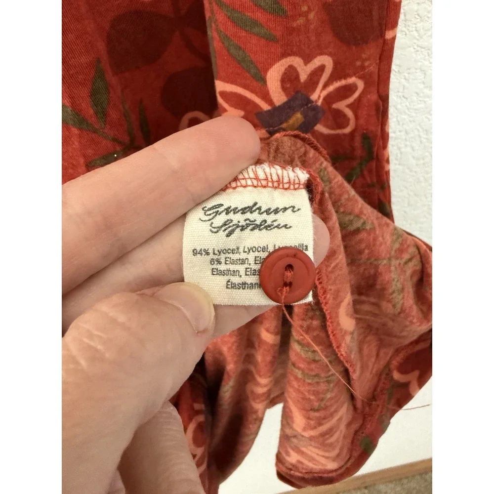 Gudrun Sjoden Floral Cap Sleeve Jersey Stretch Dress Small Red Pockets Boho